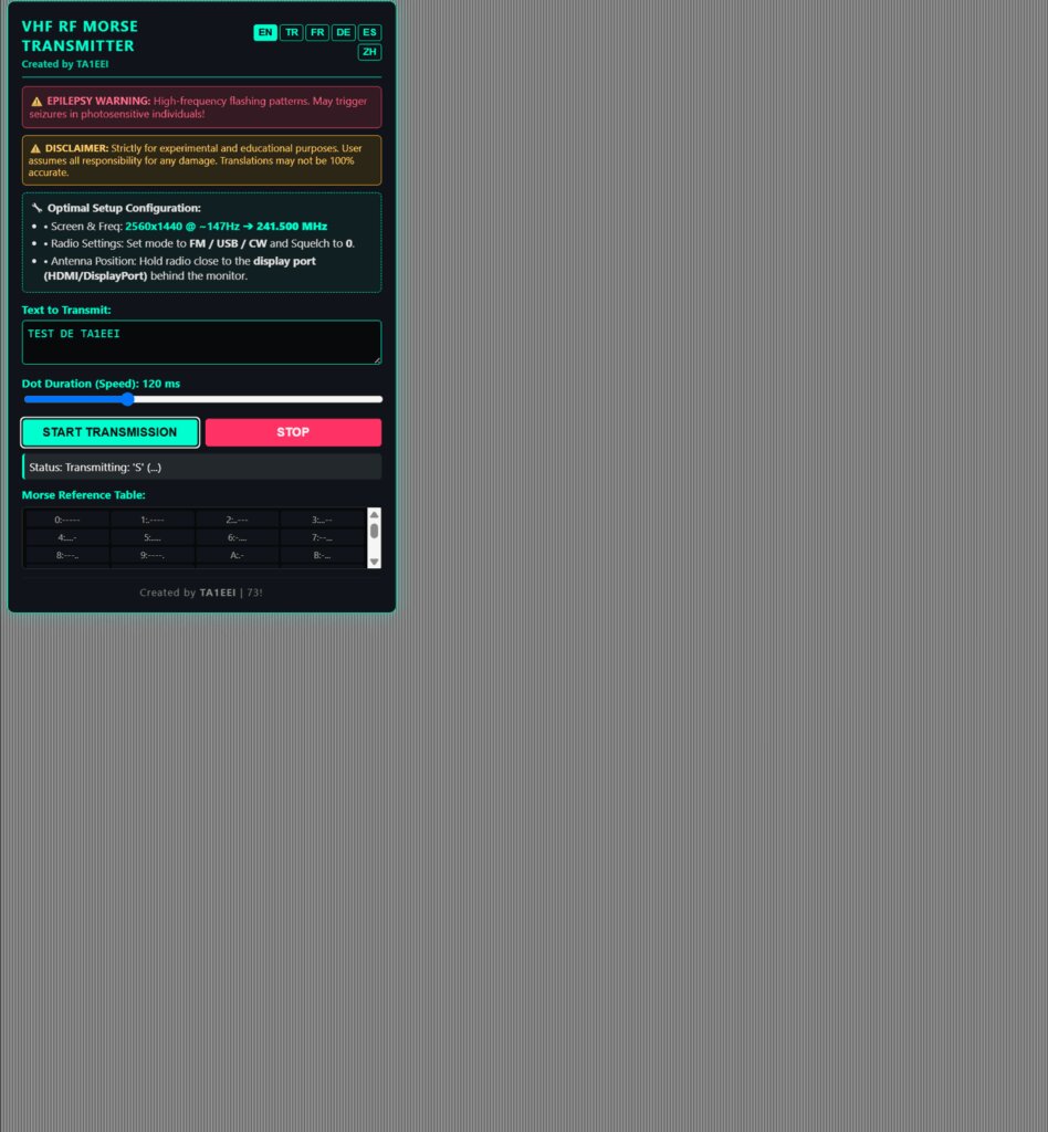 HTML-tool van Efe zendt VHF-Morse via beeldscherm
