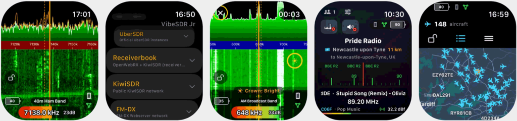 VibeSDR Jr: Apple Watch RTL-SDR, KiwiSDR, UberSDR Client now Available