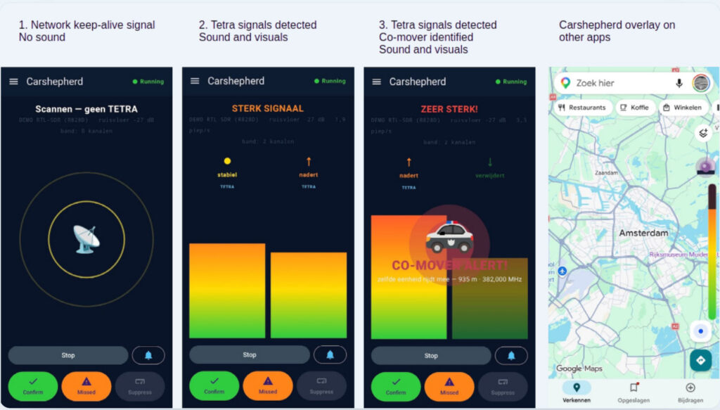 Carshepherd: An Android RTL-SDR App For the Early Awareness of Nearby Emergency-Service Vehicles
