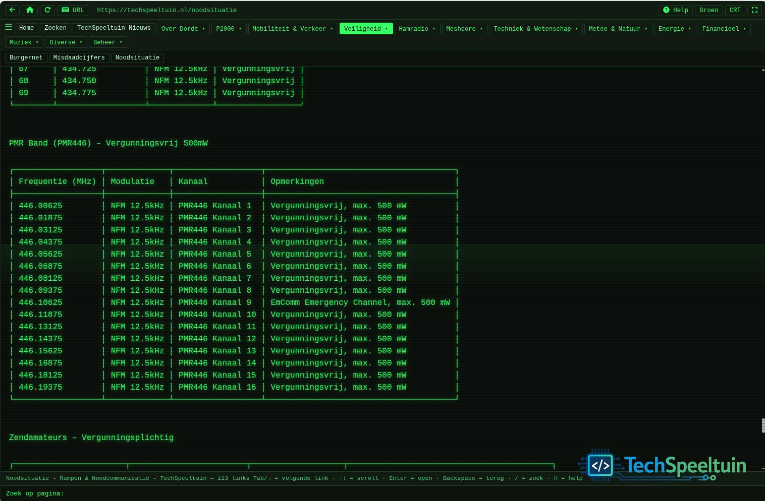 De text browser in werking.